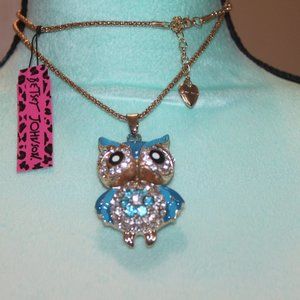 Nwtag: CLear Crystal? Aqua Owl Necklace